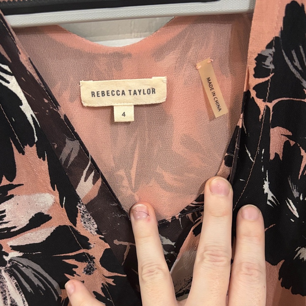 Rebecca Taylor Black and Pink Floral Sleeveless Silk Peplum Blouse - Picture 5 of 7